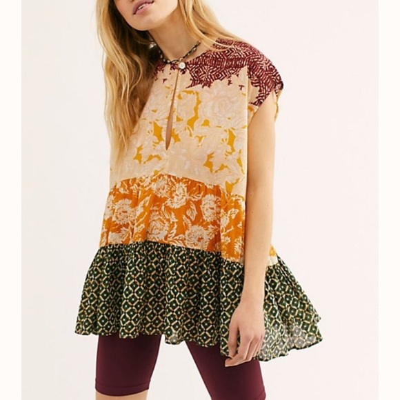 Free People Gotta Have You Boho Tunic Blouse (Marigold Combo Color), Size Large - Picture 3 of 11